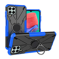 Silikon Hülle Handyhülle und Kunststoff Schutzhülle Hartschalen Tasche mit Magnetisch Fingerring Ständer J01X für Samsung Galaxy M33 5G Blau