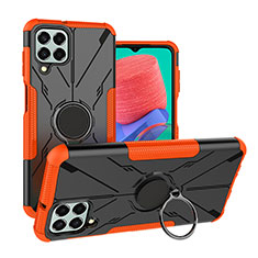 Silikon Hülle Handyhülle und Kunststoff Schutzhülle Hartschalen Tasche mit Magnetisch Fingerring Ständer J01X für Samsung Galaxy M33 5G Orange