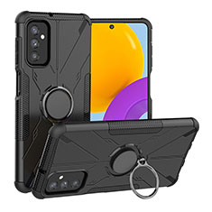 Silikon Hülle Handyhülle und Kunststoff Schutzhülle Hartschalen Tasche mit Magnetisch Fingerring Ständer J01X für Samsung Galaxy M52 5G Schwarz