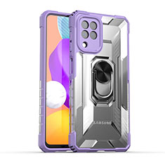 Silikon Hülle Handyhülle und Kunststoff Schutzhülle Hartschalen Tasche mit Magnetisch Fingerring Ständer J02S für Samsung Galaxy A22 4G Violett