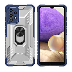 Silikon Hülle Handyhülle und Kunststoff Schutzhülle Hartschalen Tasche mit Magnetisch Fingerring Ständer J02S für Samsung Galaxy A32 4G Blau