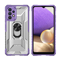 Silikon Hülle Handyhülle und Kunststoff Schutzhülle Hartschalen Tasche mit Magnetisch Fingerring Ständer J02S für Samsung Galaxy A32 4G Violett