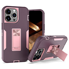 Silikon Hülle Handyhülle und Kunststoff Schutzhülle Hartschalen Tasche mit Magnetisch Fingerring Ständer J03S für Apple iPhone 13 Pro Violett