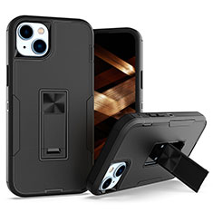 Silikon Hülle Handyhülle und Kunststoff Schutzhülle Hartschalen Tasche mit Magnetisch Fingerring Ständer J03S für Apple iPhone 14 Plus Schwarz