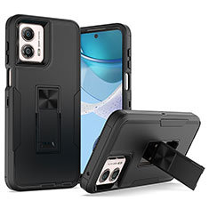 Silikon Hülle Handyhülle und Kunststoff Schutzhülle Hartschalen Tasche mit Magnetisch Fingerring Ständer J03S für Motorola Moto G 5G (2023) Schwarz