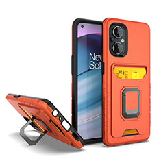 Silikon Hülle Handyhülle und Kunststoff Schutzhülle Hartschalen Tasche mit Magnetisch Fingerring Ständer J03S für OnePlus Nord N20 5G Orange