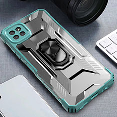 Silikon Hülle Handyhülle und Kunststoff Schutzhülle Hartschalen Tasche mit Magnetisch Fingerring Ständer J03S für Samsung Galaxy A22 5G Grün
