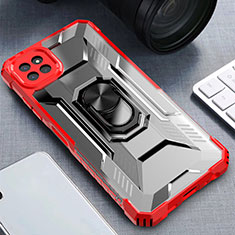 Silikon Hülle Handyhülle und Kunststoff Schutzhülle Hartschalen Tasche mit Magnetisch Fingerring Ständer J03S für Samsung Galaxy A22s 5G Rot