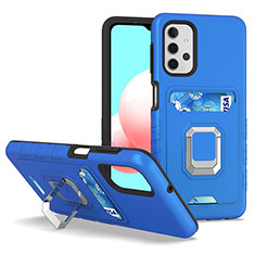 Silikon Hülle Handyhülle und Kunststoff Schutzhülle Hartschalen Tasche mit Magnetisch Fingerring Ständer J03S für Samsung Galaxy A32 4G Blau