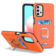 Silikon Hülle Handyhülle und Kunststoff Schutzhülle Hartschalen Tasche mit Magnetisch Fingerring Ständer J03S für Samsung Galaxy A32 5G Orange