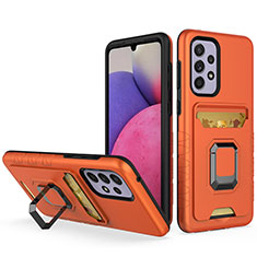 Silikon Hülle Handyhülle und Kunststoff Schutzhülle Hartschalen Tasche mit Magnetisch Fingerring Ständer J03S für Samsung Galaxy A33 5G Orange