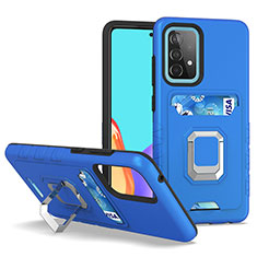 Silikon Hülle Handyhülle und Kunststoff Schutzhülle Hartschalen Tasche mit Magnetisch Fingerring Ständer J03S für Samsung Galaxy A52 5G Blau