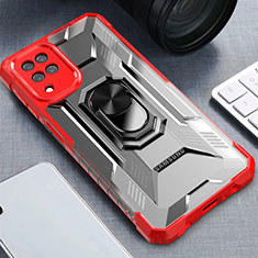 Silikon Hülle Handyhülle und Kunststoff Schutzhülle Hartschalen Tasche mit Magnetisch Fingerring Ständer J03S für Samsung Galaxy F12 Rot