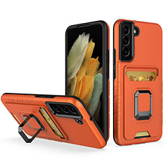 Silikon Hülle Handyhülle und Kunststoff Schutzhülle Hartschalen Tasche mit Magnetisch Fingerring Ständer J03S für Samsung Galaxy S23 5G Orange