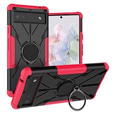 Silikon Hülle Handyhülle und Kunststoff Schutzhülle Hartschalen Tasche mit Magnetisch Fingerring Ständer JX1 für Google Pixel 6a 5G Pink