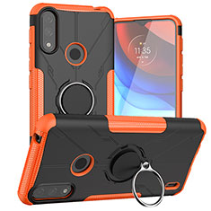 Silikon Hülle Handyhülle und Kunststoff Schutzhülle Hartschalen Tasche mit Magnetisch Fingerring Ständer JX1 für Motorola Moto E7 Power Orange