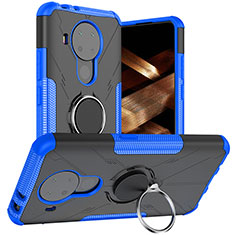 Silikon Hülle Handyhülle und Kunststoff Schutzhülle Hartschalen Tasche mit Magnetisch Fingerring Ständer JX1 für Nokia 5.4 Blau