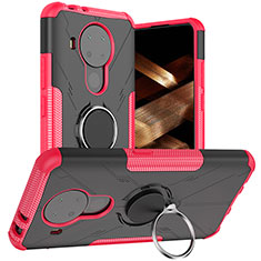 Silikon Hülle Handyhülle und Kunststoff Schutzhülle Hartschalen Tasche mit Magnetisch Fingerring Ständer JX1 für Nokia 5.4 Pink