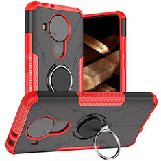 Silikon Hülle Handyhülle und Kunststoff Schutzhülle Hartschalen Tasche mit Magnetisch Fingerring Ständer JX1 für Nokia 5.4 Rot