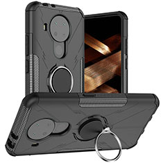 Silikon Hülle Handyhülle und Kunststoff Schutzhülle Hartschalen Tasche mit Magnetisch Fingerring Ständer JX1 für Nokia 5.4 Schwarz