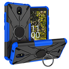 Silikon Hülle Handyhülle und Kunststoff Schutzhülle Hartschalen Tasche mit Magnetisch Fingerring Ständer JX1 für Nokia C100 Blau