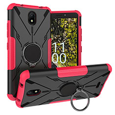 Silikon Hülle Handyhülle und Kunststoff Schutzhülle Hartschalen Tasche mit Magnetisch Fingerring Ständer JX1 für Nokia C100 Pink