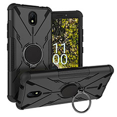 Silikon Hülle Handyhülle und Kunststoff Schutzhülle Hartschalen Tasche mit Magnetisch Fingerring Ständer JX1 für Nokia C100 Schwarz