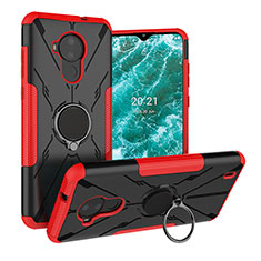 Silikon Hülle Handyhülle und Kunststoff Schutzhülle Hartschalen Tasche mit Magnetisch Fingerring Ständer JX1 für Nokia C30 Rot