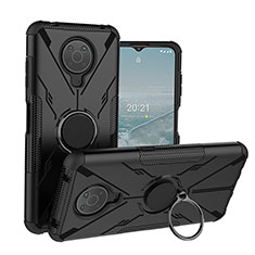 Silikon Hülle Handyhülle und Kunststoff Schutzhülle Hartschalen Tasche mit Magnetisch Fingerring Ständer JX1 für Nokia G30 Schwarz