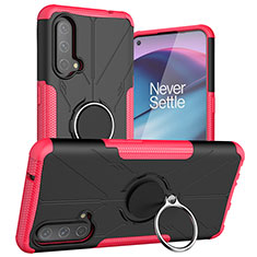 Silikon Hülle Handyhülle und Kunststoff Schutzhülle Hartschalen Tasche mit Magnetisch Fingerring Ständer JX1 für OnePlus Nord CE 5G Pink