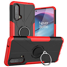 Silikon Hülle Handyhülle und Kunststoff Schutzhülle Hartschalen Tasche mit Magnetisch Fingerring Ständer JX1 für OnePlus Nord CE 5G Rot