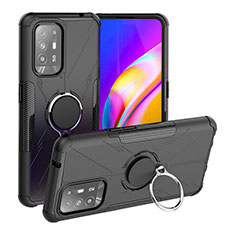 Silikon Hülle Handyhülle und Kunststoff Schutzhülle Hartschalen Tasche mit Magnetisch Fingerring Ständer JX1 für Oppo A94 5G Schwarz