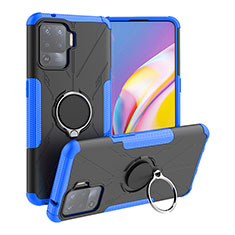 Silikon Hülle Handyhülle und Kunststoff Schutzhülle Hartschalen Tasche mit Magnetisch Fingerring Ständer JX1 für Oppo F19 Pro Blau