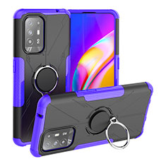 Silikon Hülle Handyhülle und Kunststoff Schutzhülle Hartschalen Tasche mit Magnetisch Fingerring Ständer JX1 für Oppo F19 Pro+ Plus 5G Violett