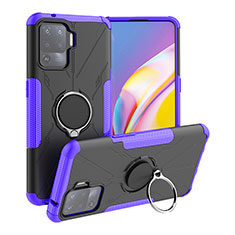 Silikon Hülle Handyhülle und Kunststoff Schutzhülle Hartschalen Tasche mit Magnetisch Fingerring Ständer JX1 für Oppo F19 Pro Violett