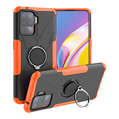 Silikon Hülle Handyhülle und Kunststoff Schutzhülle Hartschalen Tasche mit Magnetisch Fingerring Ständer JX1 für Oppo Reno5 F Orange
