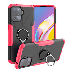 Silikon Hülle Handyhülle und Kunststoff Schutzhülle Hartschalen Tasche mit Magnetisch Fingerring Ständer JX1 für Oppo Reno5 Lite Pink