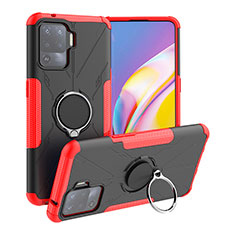 Silikon Hülle Handyhülle und Kunststoff Schutzhülle Hartschalen Tasche mit Magnetisch Fingerring Ständer JX1 für Oppo Reno5 Lite Rot