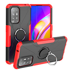 Silikon Hülle Handyhülle und Kunststoff Schutzhülle Hartschalen Tasche mit Magnetisch Fingerring Ständer JX1 für Oppo Reno5 Z 5G Rot