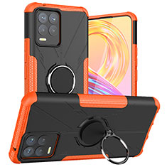 Silikon Hülle Handyhülle und Kunststoff Schutzhülle Hartschalen Tasche mit Magnetisch Fingerring Ständer JX1 für Realme 8 4G Orange