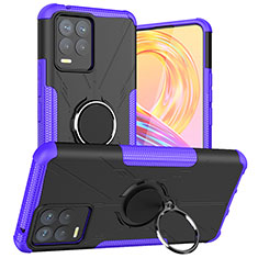 Silikon Hülle Handyhülle und Kunststoff Schutzhülle Hartschalen Tasche mit Magnetisch Fingerring Ständer JX1 für Realme 8 4G Violett