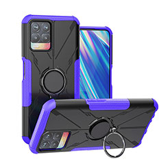 Silikon Hülle Handyhülle und Kunststoff Schutzhülle Hartschalen Tasche mit Magnetisch Fingerring Ständer JX1 für Realme 8i Violett