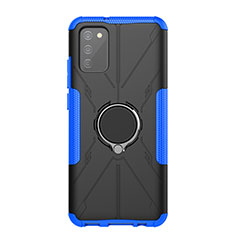 Silikon Hülle Handyhülle und Kunststoff Schutzhülle Hartschalen Tasche mit Magnetisch Fingerring Ständer JX1 für Samsung Galaxy A02s Blau