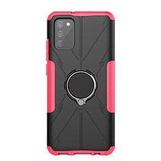 Silikon Hülle Handyhülle und Kunststoff Schutzhülle Hartschalen Tasche mit Magnetisch Fingerring Ständer JX1 für Samsung Galaxy A02s Pink
