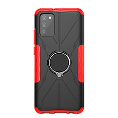 Silikon Hülle Handyhülle und Kunststoff Schutzhülle Hartschalen Tasche mit Magnetisch Fingerring Ständer JX1 für Samsung Galaxy A02s Rot
