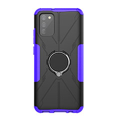 Silikon Hülle Handyhülle und Kunststoff Schutzhülle Hartschalen Tasche mit Magnetisch Fingerring Ständer JX1 für Samsung Galaxy A02s Violett