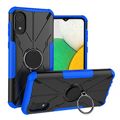 Silikon Hülle Handyhülle und Kunststoff Schutzhülle Hartschalen Tasche mit Magnetisch Fingerring Ständer JX1 für Samsung Galaxy A03 Core Blau