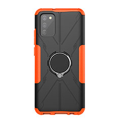 Silikon Hülle Handyhülle und Kunststoff Schutzhülle Hartschalen Tasche mit Magnetisch Fingerring Ständer JX1 für Samsung Galaxy A03s Orange