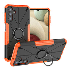 Silikon Hülle Handyhülle und Kunststoff Schutzhülle Hartschalen Tasche mit Magnetisch Fingerring Ständer JX1 für Samsung Galaxy A04s Orange