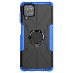 Silikon Hülle Handyhülle und Kunststoff Schutzhülle Hartschalen Tasche mit Magnetisch Fingerring Ständer JX1 für Samsung Galaxy A12 5G Blau